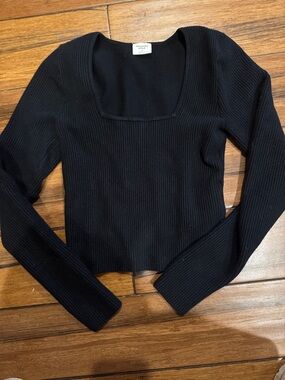 Abercrombie Black Ribbed Square Neck Long Sleeve Top